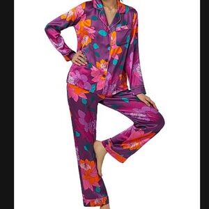 100% SILK Trina Turk Bedhead Pajama Set in Evening Bloom size Large